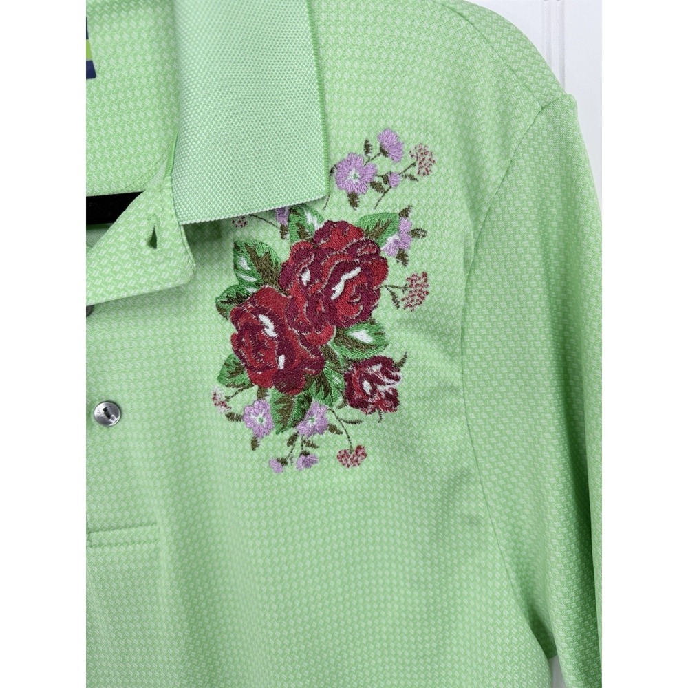 Ben Hogan Performance Polo Shirt L Green Custom Floral Embroidered Golf Shirt - Picture 12 of 16